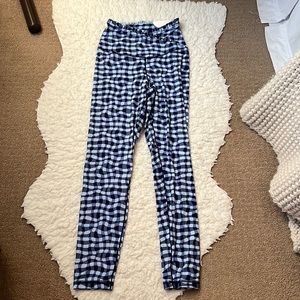 AERIE Offline Blue Plaid Patterned High Waist Cross Band Leggings Sz M NWT